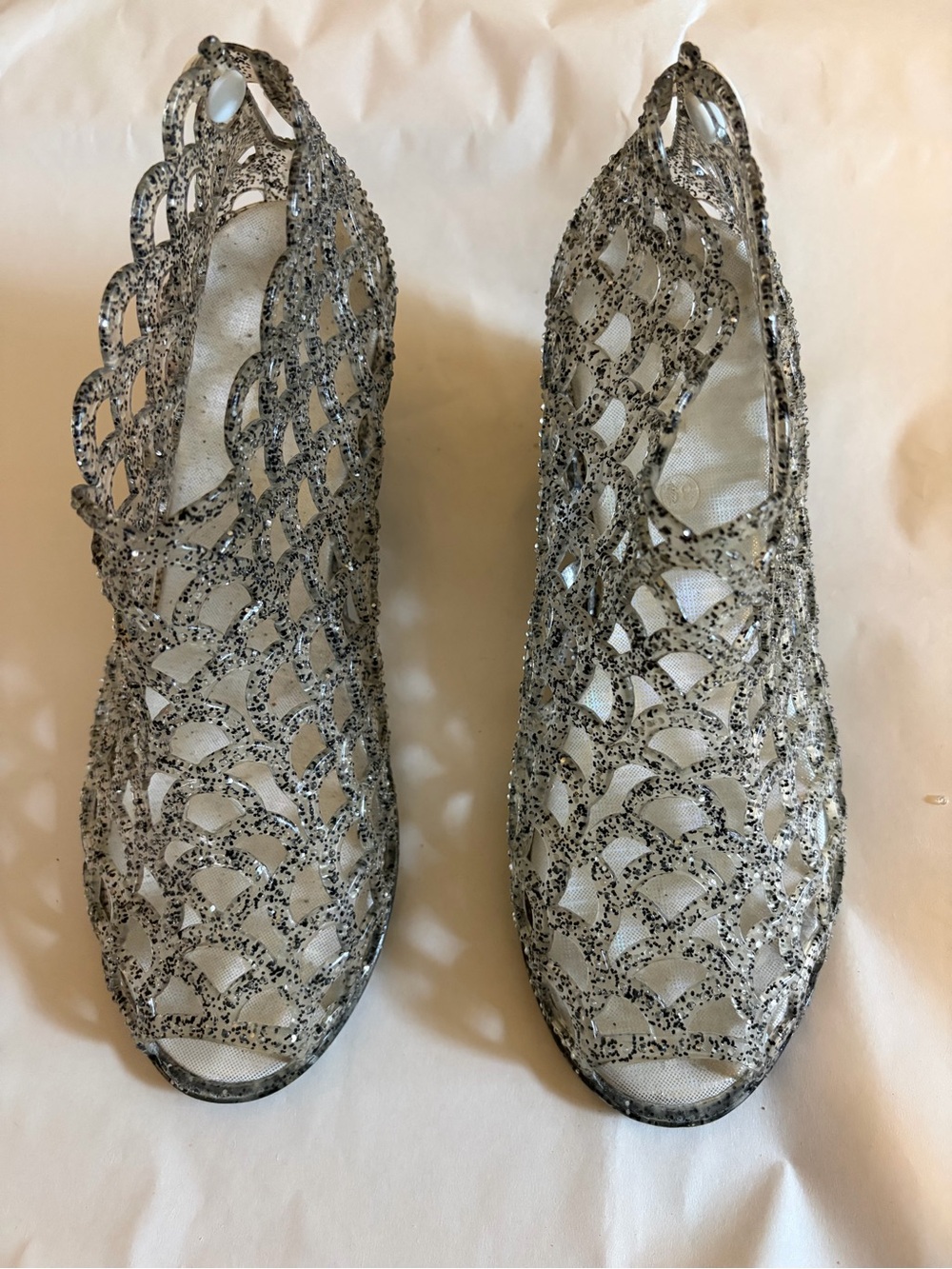 Silver Glitter Cutout Women's Jelly with Wedge Heel